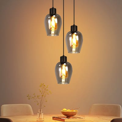 NETTLIFE Hanglamp - 3xE27 - rookgrijs - Glas - rond - Vintage Eetkamerlamp - voor Keuken | Slaapkamer | Hotel | Eetkamer-excl. lichtbron