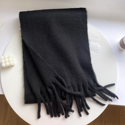 Winter Sjaal Dames Luxe Herfst Winter Kasjmier Sjaal Verdikte Warme Sjaal Klassieke Kwasten Pluizige Sjaal Effen Kleur Zachte Sjaal black