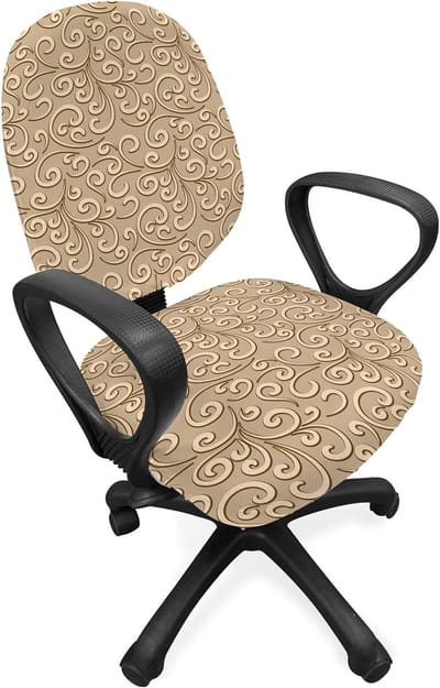 ABAKUHAUS Beige kantoorstoel met overtrek, Victoriaans Damast Flowers, decoratieve beschermhoes van rekstof, Beige