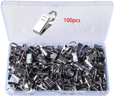 Dailygoods- Gordijnhaken Roestvrij Staal - Gordijnclips - Metalen Klemmen - Sterk en Duurzaam - 100 Stuks - Eenvoudige Montage