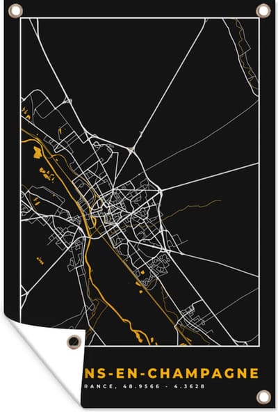 Muurdecoratie Stadskaart - Frankrijk - Plattegrond - Châlons-en-Champagne - Kaart - 120x180 cm - Tuinposter - Tuindoek