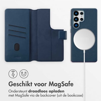 Accezz Hoesje - Geschikt voor Samsung Galaxy S25 Ultra - Leather Bookcase 2-in-1 met Magnetische Ring - Nightfall Blue