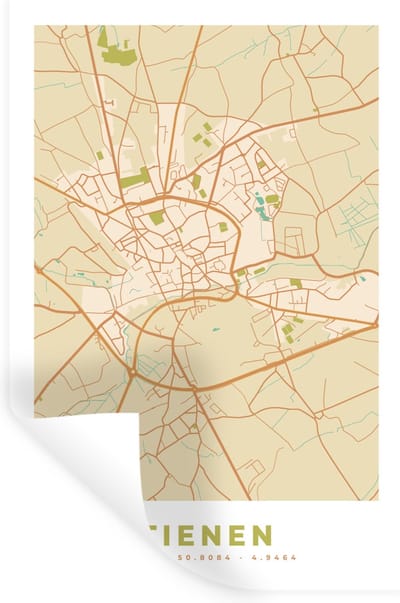 Muurstickers - Sticker Folie - Stadskaart - Tienen - Plattegrond - Kaart - Vintage - 20x30 cm - Plakfolie - Muurstickers Kinderkamer - Zelfklevend Behang - Zelfklevend behangpapier - Stickerfolie