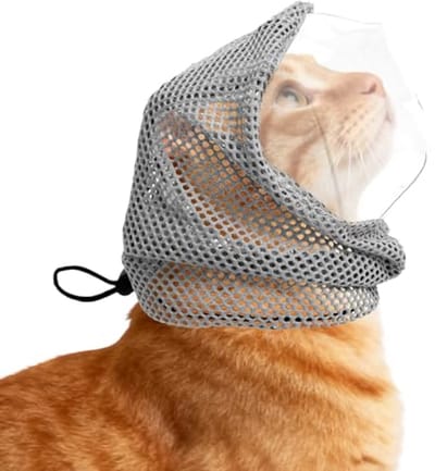 Ademend kattenmasker-verstelbaar-anti-bijt-voor verzorging nagels en vacht-maat M-halsomtrek <33 cm-6 tot 15 pond