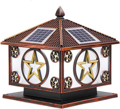 Paalverlichting Op Zonne-energie - Buitenlamp Kolom - Tuin Verlichten - Automatische Schemerfunctie - 30cm Basis - Vergulde Rood