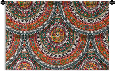 Wandkleed - Wanddoek - Cirkels - Azteken - Patronen - Zuid-Amerika - 90x60 cm - Wandtapijt