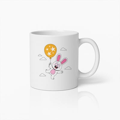 Blije Konijn met Ballon Mok – Schattige Cartoon Konijn Koffiebeker voor Kinderen & Dierenliefhebbers
