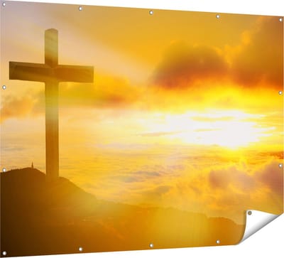 Gards Tuinposter Kruis van Jezus Christus bij Zonsondergang - 160x120 cm - Tuindoek - Tuindecoratie - Wanddecoratie buiten - Tuinschilderij