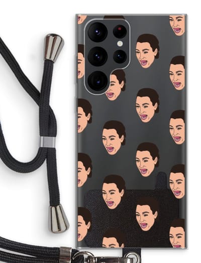 Case Company® - Hoesje met koord geschikt voor Samsung Galaxy S22 Ultra hoesje met Koord - Ugly Cry Call - Telefoonhoesje met Zwart Koord - Bescherming aan alle Kanten en Over de Schermrand