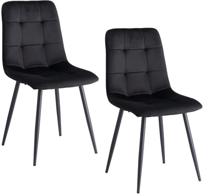 QUESTYR Eetkamerstoelen – Set van 2 – Fluweel – Zwart – Comfortabele Scandinavische Stoelen met Zachte Zitting & Houten Poten