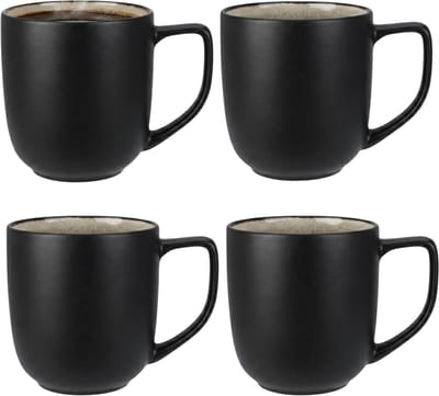 Siaki Koffiemok / theemok Glaze - 4x - mat zwart - 390 ml - mokken - kerammiek - tas