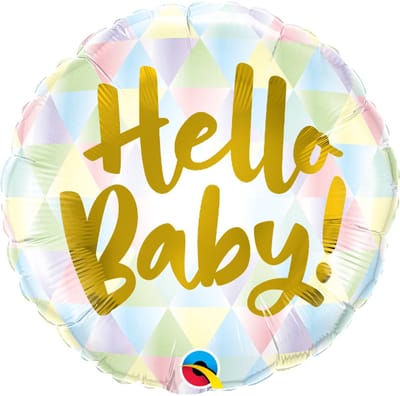 Folieballon 'Hello Baby!' Meerkleurige Driehoeken - 45cm