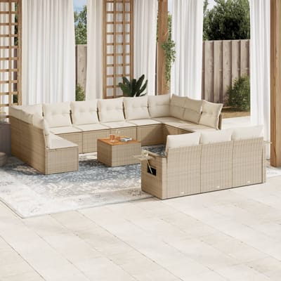 vidaXL - 14-delige - Loungeset - met - kussens - poly - rattan - beige