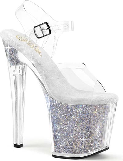 Pleaser - ENCHANT708RSI Sandaal met enkelband, Paaldans schoenen - US 7 - 37 Shoes - Transparant/Zilverkleurig