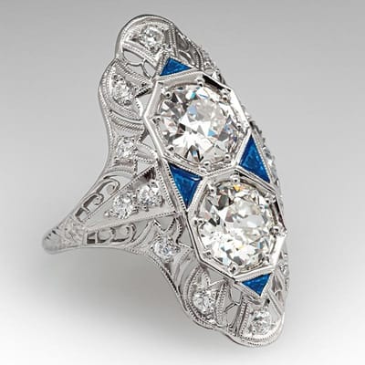 Huitan Vintage Damesringen Blauw Email Handgemaakte Vingerringen Jubileumfeest Luxe Elegante Damesringen Mooi Cadeau voor Moeder 9 gray