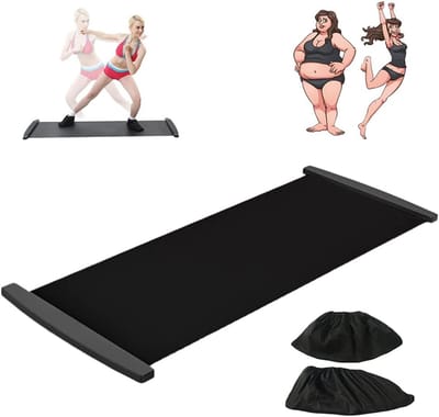 Glijplank met schoenovertrek en scheidingswand, glijschoenen, glijmat, cross-training, trainingsapparaat hockey, schaatsen, tennis, hardlopen en skiën