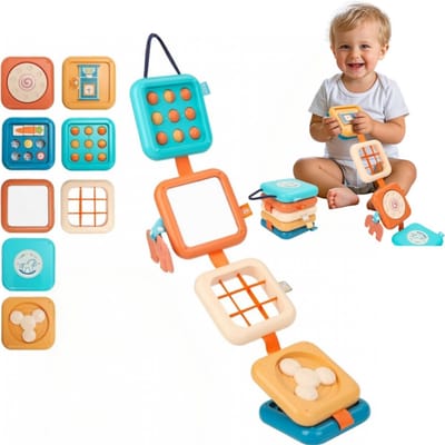 1 set - Stapelspeelgoed - Draagbaar reismodel - Sensorisch educatief speelgoed - Educatief bedieningsbord - 10*10*10.4 cm - Geschikt voor kinderen van 1-3 jaar, voor thuis en buitenspelen, voor de vroege kinderontwikkeling of als cadeau - Blauw