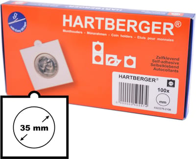 Hartberger Munthouders zelfklevend 35 mm (100 stuks) - Made in Holland - 100x - helder wit karton - munten - medaille - coins - verzamelen