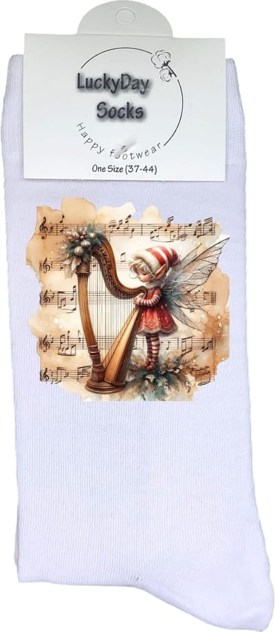 Muziek - Verjaardags cadeau - Grappige sokken - Print sokken - Leuke sokken voor heren en dames - Moederdag - Vaderdag - Cadeau voor hem en haar - Kerstcadeau - vrolijke sokken - Valentijns cadeau - Harp - Socks waar je Happy van wordt - Maat 37-44
