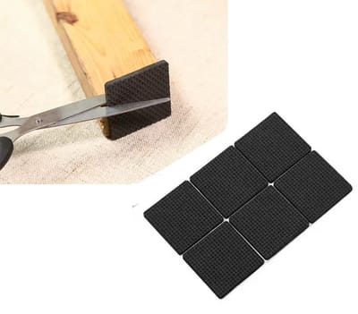 Okado Zelfklevende Meubelviltjes Vierkant – 6 Stuks – Vilt & Rubber – Stoelpoot Beschermers – Anti-Kras Vloerbeschermer – Zwart – 45x45 mm