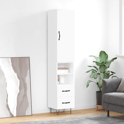 vidaXL - Hoge - kast - 34,5x34x180 - cm - bewerkt - hout - wit