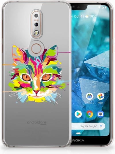 Nokia 7.1 Telefoonhoesje met Naam Cat Color