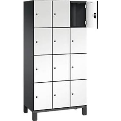 C+P Cambio lockerkast, 3 vakken, 12 vakken, op poten, B 900 x D 525 x H 1980 mm, zwart-grijs/wit