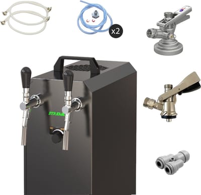 Complete set - Biertap - stream 50/K 2-kraans RVS, 50 liter/u, met membraanpomp - Biertap, Beertender, Thuistap, Bierkoeler, Type S, KeyKeg