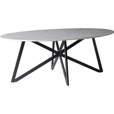 Livingfurn - Eetkamertafel DT- Marble Oval Web White 200cm - Marmer / Gecoat Staal