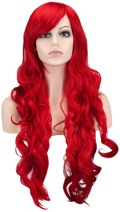 KIMU® Luxe Extra Lange Zeemeermin Rode Pruik - Rode Mermaid Haarwerk Krullen Pony - Kleine Ariel Festival