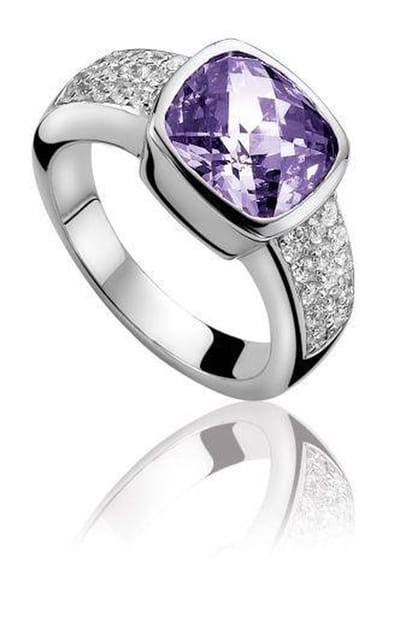 Zinzi - Zilveren Ring - Paarse Steen - Zirkonia -  Maat 52 (ZIR375P52)
