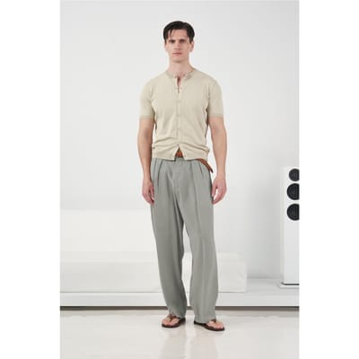 Heren Midden Taille Brede Pijpen Geplooide Broek