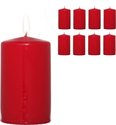 Candelo 8-delige set premium kaarsen Kerst Ambiente stompkaarsen – rood – 4,8 cm x 8 cm – kerstkaarsen voor adventskrans – adventkaars kerstdecoratie