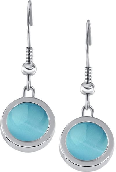 Quiges RVS Schroefsysteem Oorhangers Oorbellen Zilverkleurig met Verwisselbare Lichtblauwe Schelp Mini Munt Set - ECOS097