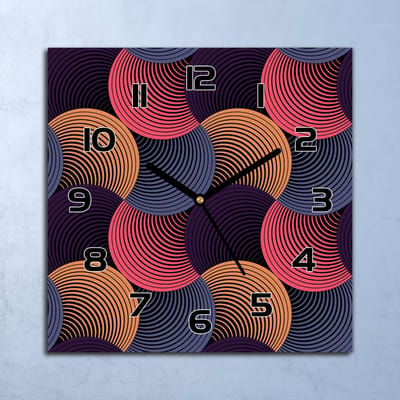 Coloray Wandklok - Hypnotische cirkels Glazen Wandklok - 30x30 cm - Bordeaux Wandklok - Wandklok Vierkant - Wandklok Industrieel - Wandklok Keuken - Stille Wandklok