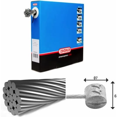 Remkabel binnen Elvedes 3000 mm ø7 x 6 mm 1 x 19 strengen roestvrij staal ø1,5 mm met T-nippel (doos van 50 stuks) - Zilver