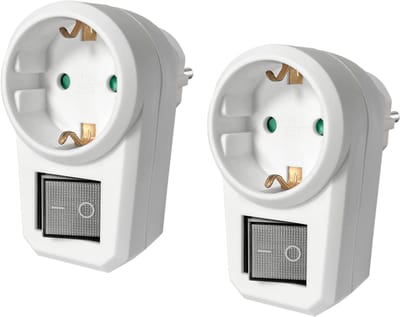 EcoSavers Doorvoerstekker met verlichte aan/uit schakelaar | Doordrukstekker Contactstekker | Set van 2 stuks | GS-keurmerk dubbelpolige schakeling