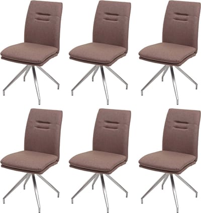 Set van 6 eetkamerstoelen MCW-H70, keukenstoel fauteuil stoel, stof/textiel geborsteld roestvrij staal ~ bruin