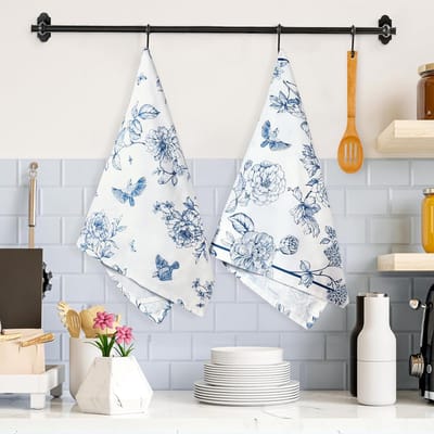 4 Stuks Chinoiserie Bloemen Keuken Theedoeken 100% Katoen Blauwe Vogel Handdoeken Meerdere Toepassingen Sneldrogende Vaatdoek voor Tafel, Keuken Decor, Housewarming Geschenken