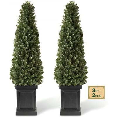 VEVOR Kunstplant 2 stuks. Kunstmatige buxus met PP-pot 1000 mm, decoratieve plant voor woonkamer, balkon, kantoor, veranda, tuin of terras, UV-bestendig, kunstboom gemaakt van PE, levensecht, binnen en buiten