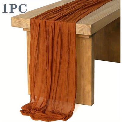Nappe de table romantique en tissu froissé, chemin de table de style bohème pour mariage, fête prénatale, fête d'anniversaire 1pc marron