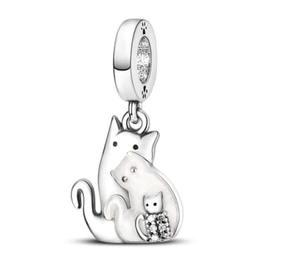 Fler® | Bedel | Past op populaire bedel armbanden (standaard-3mm) | armbandbedel | Katten Familie Bedel | Hangbedel Charm | 925 sterling zilver | Transparante zirkonia | Zwarte emaille | Vriendschap, Verjaardagsgeschenk, Cadeau | Valentijn kado