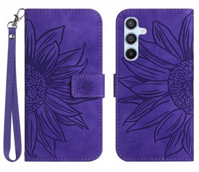 Coverup Hoesje - Geschikt voor Samsung Galaxy A17 Hoesje - Coverup Zonnebloem Book Case met Koord - Paars