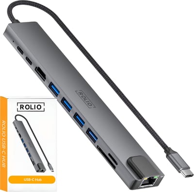 Rolio USB C Hub - 10 in 1 Hub - 1x HDMI 4K - 1x Ethernet - 2x USB-C - 4x USB-A - 2x Kaartlezer - Docking Station - USB Splitter - Geschikt voor Macbook Pro / Air / Windows / Universeel