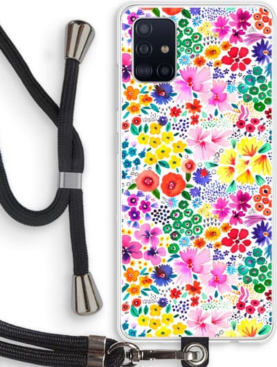 Case Company® - Hoesje met koord geschikt voor Samsung Galaxy A51 4G hoesje met Koord - Little Flowers - Telefoonhoesje met Zwart Koord - Bescherming aan alle Kanten en Over de Schermrand