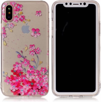 Peachy Roze bloemen doorzichtig geschikt voor iPhone X XS hoesje case cover