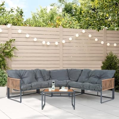 4-delige Loungeset met Kussens Tafel SPC Blad Donkergrijs Rotan Look - Tuinset voor Terras