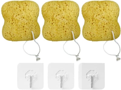 Dailygoods- Badkamerspons 3 Stuks - Algenspons - Zelf-adhesieve Haken - Zacht en Poreus - Douchepons - Maat 135x125x60 mm - Spons