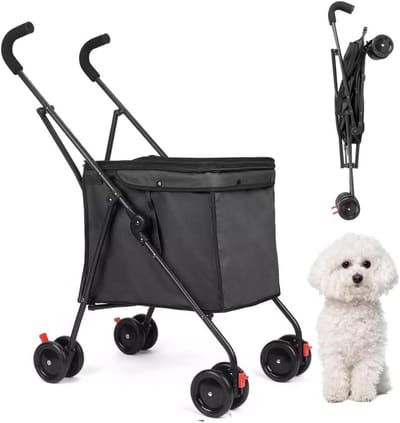 Huisdieren Wandelwagen - Hondenbuggy Kattenkar - Comfortabel Reizen - Lichtgewicht Opvouwbaar - 30x36x33.5 cm - Zwart