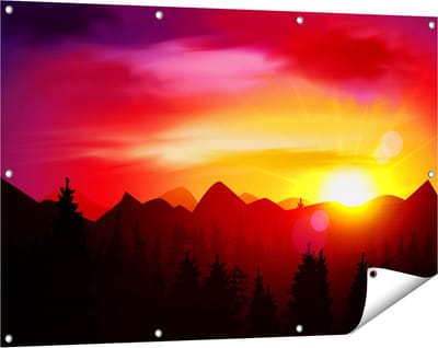 Gards Tuinposter Zonsondergang in de Bergen - Abstract - 120x80 cm - Tuindoek - Tuindecoratie - Wanddecoratie buiten - Tuinschilderij
